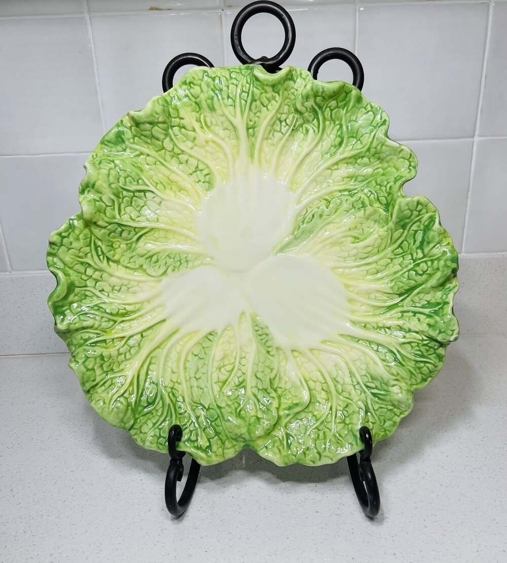 Green Cabbage Leaf Ceramic Serving Platter, 12 Inch